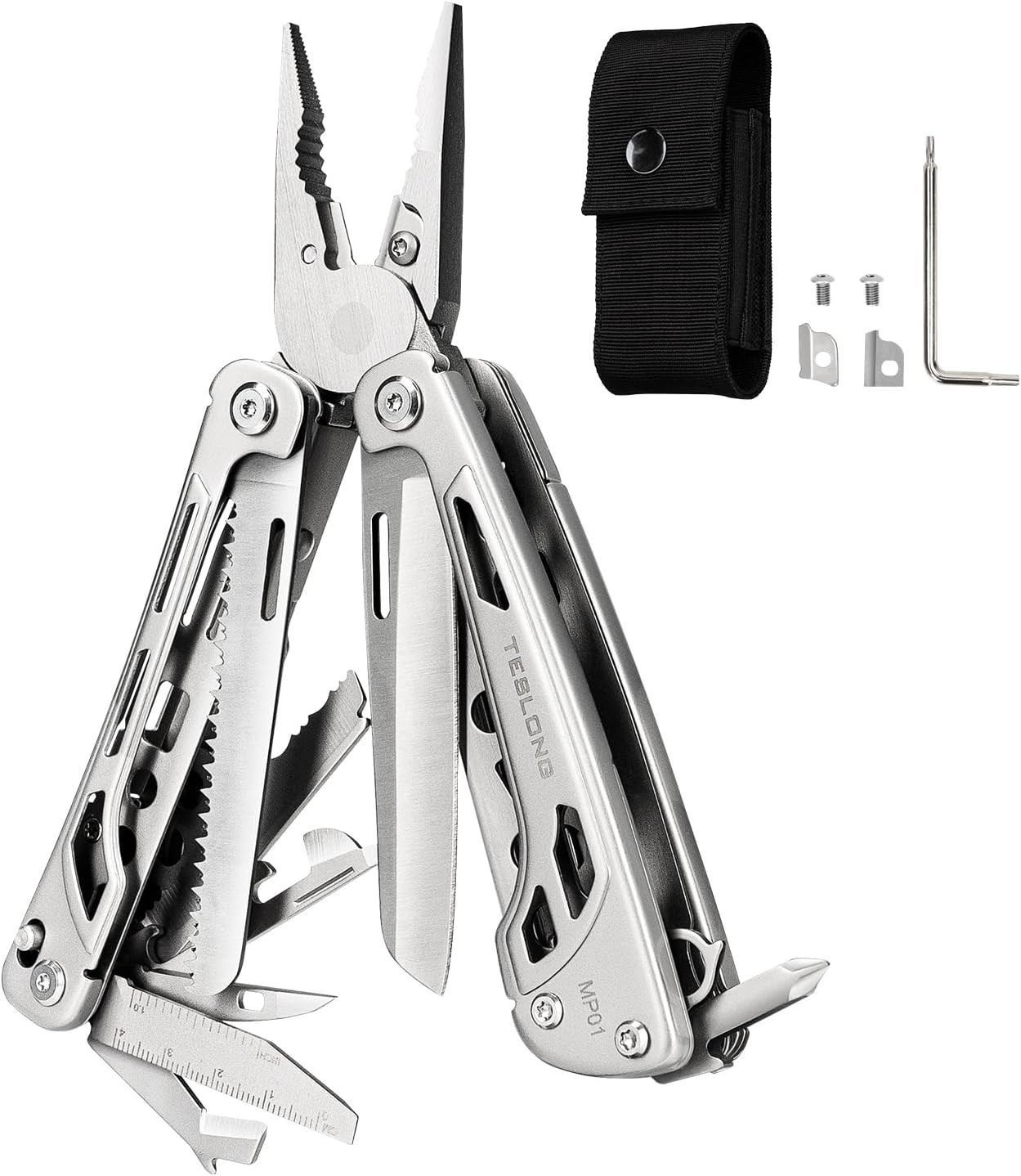 Teslong 18-in-1 EDC Multitool Pliers with Scissors, Stainless Steel Pocket Knife