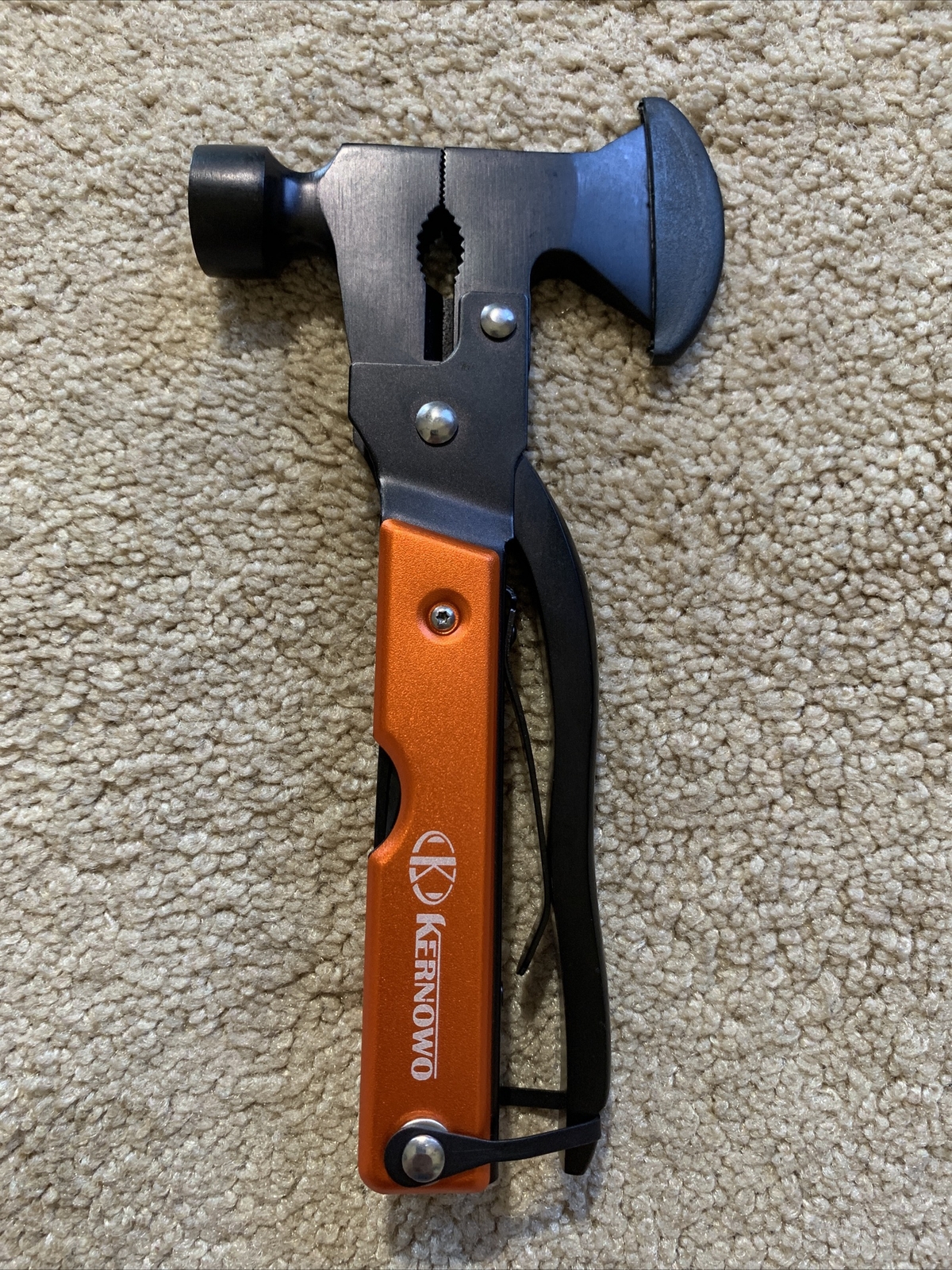 NEW KERNOWO 16-In-1 Camping Emergency Survival Multitool + Sheath BLACK ORANGE