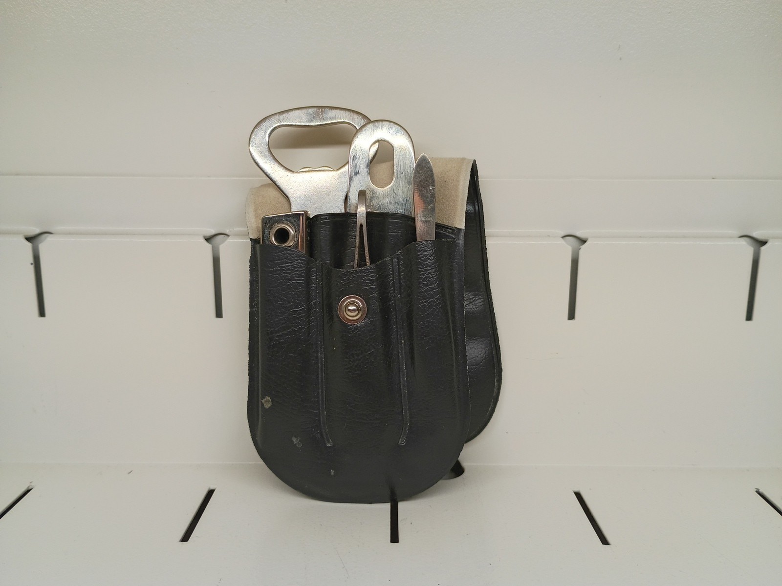 Vintage Black Leather Bartender Pouch Holster w/ Bottle Opener Can Opener Knife