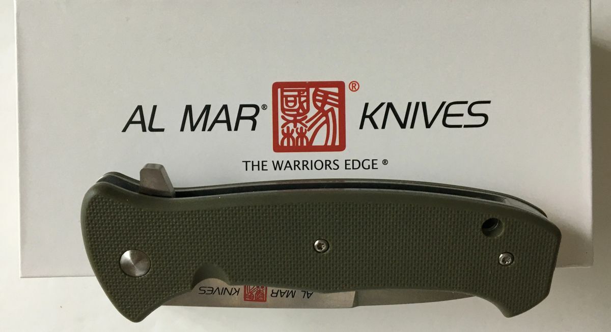 Al Mar Mini SERE 2020 Folding Knife 3.63″ 8Cr13MoV Steel Blade Green FRN Handle