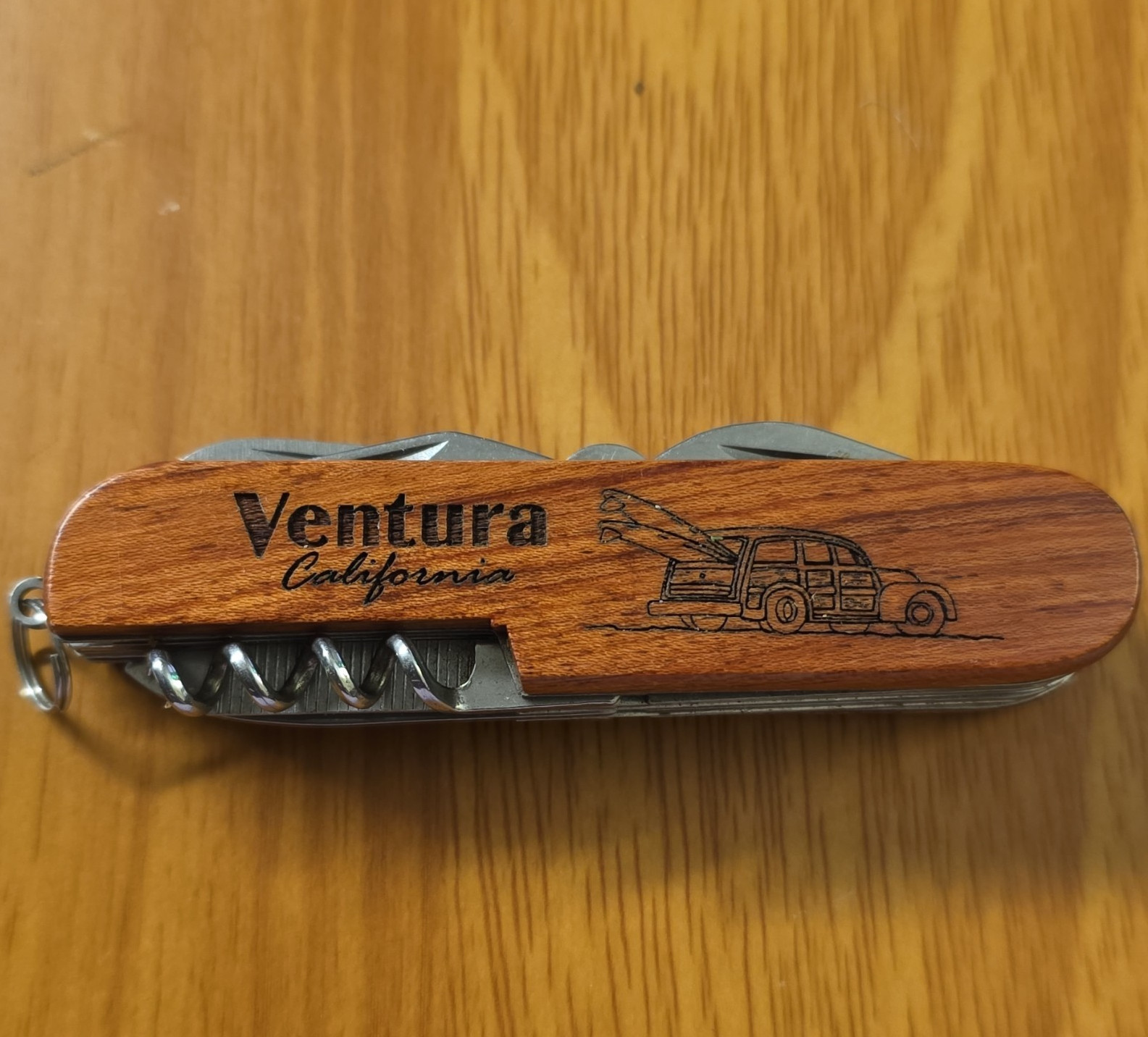 Ventura California Multi-Tool Pocket Knife Wood Handle 6 Tools Lanyard Ring