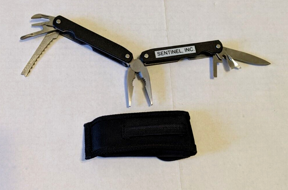 VINTAGE SENTINEL 12 FUNCTION MULTI-TOOL / CAMPING SURVIVAL SET, BELT POUCH