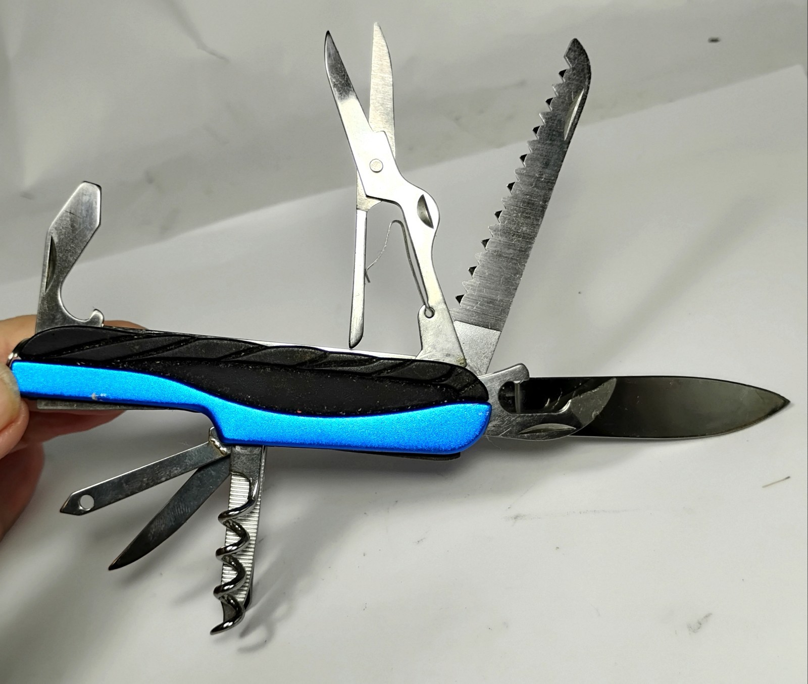Blue Stainless Steel Multi-Tool Knife, Scissors, Corkscrew, Opener, Screwdriver