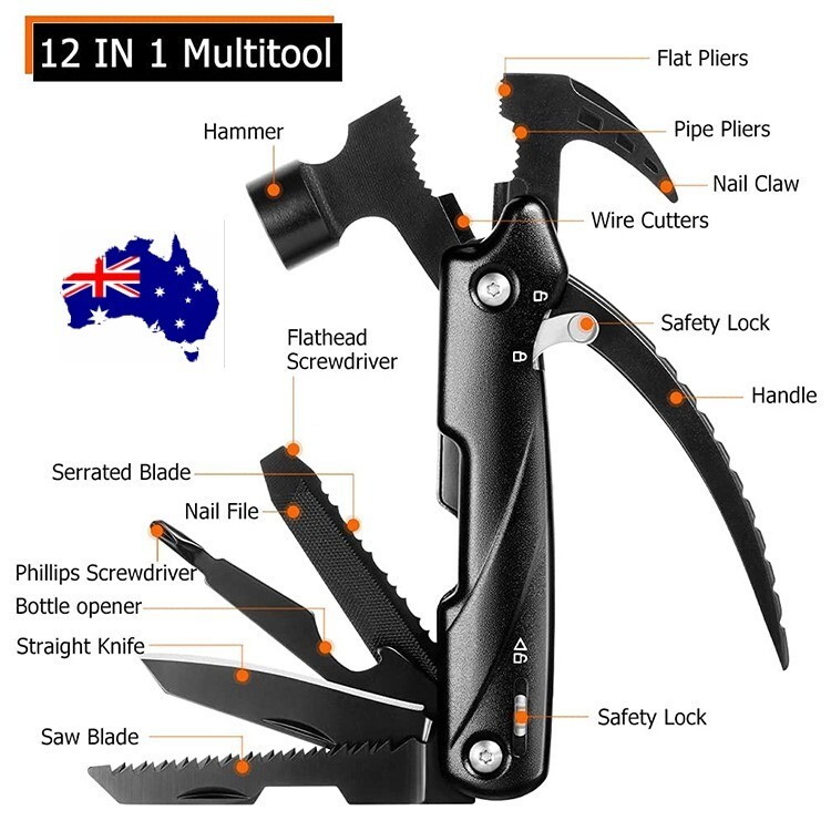 Hammer Multitool 12 in 1 with Claw Stainless Steel Outdoor Tool Gift