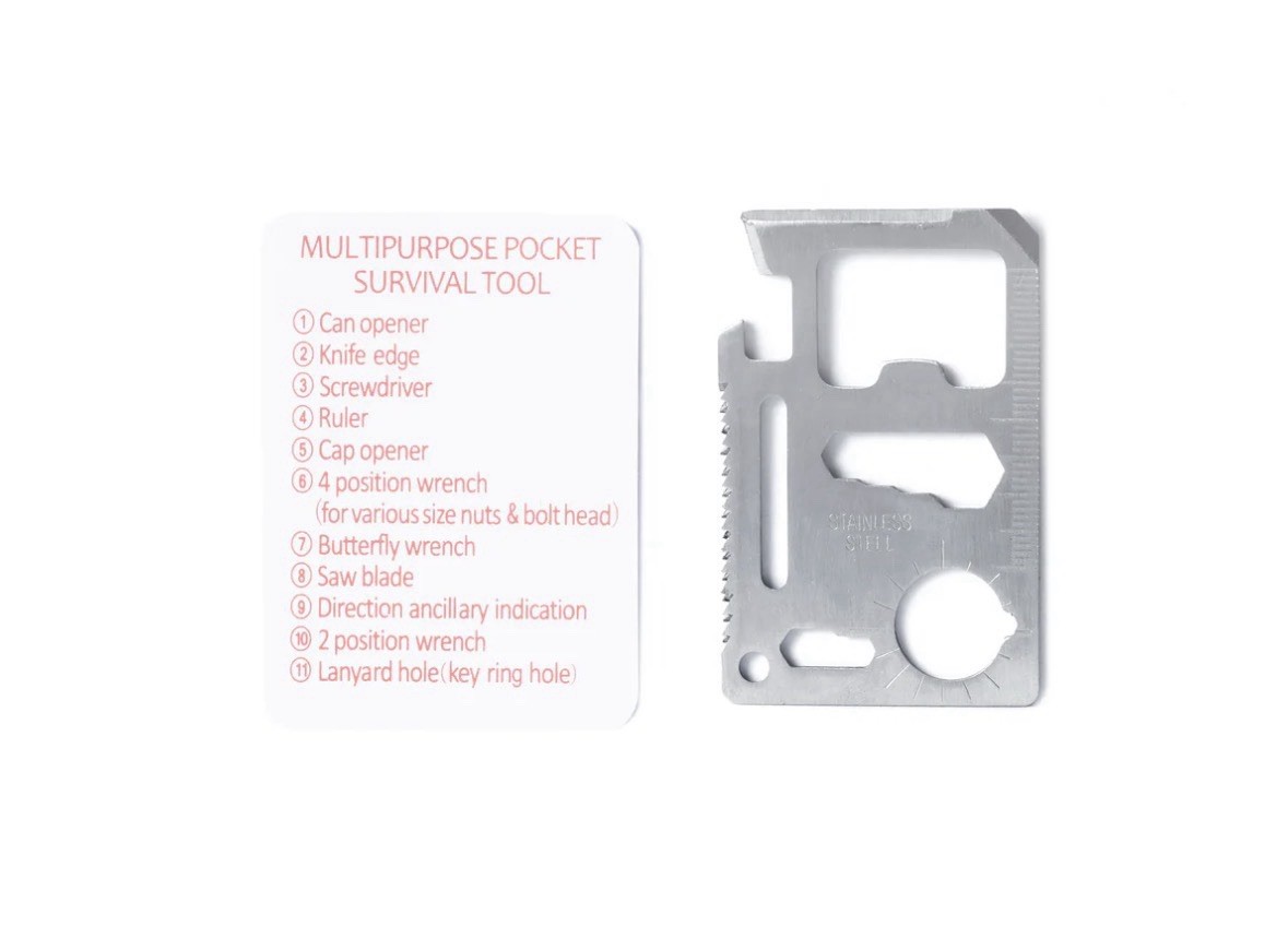 State of Mind Multipurpose Pocket Survival Tool Card, Stainless Steel, 11-in-1