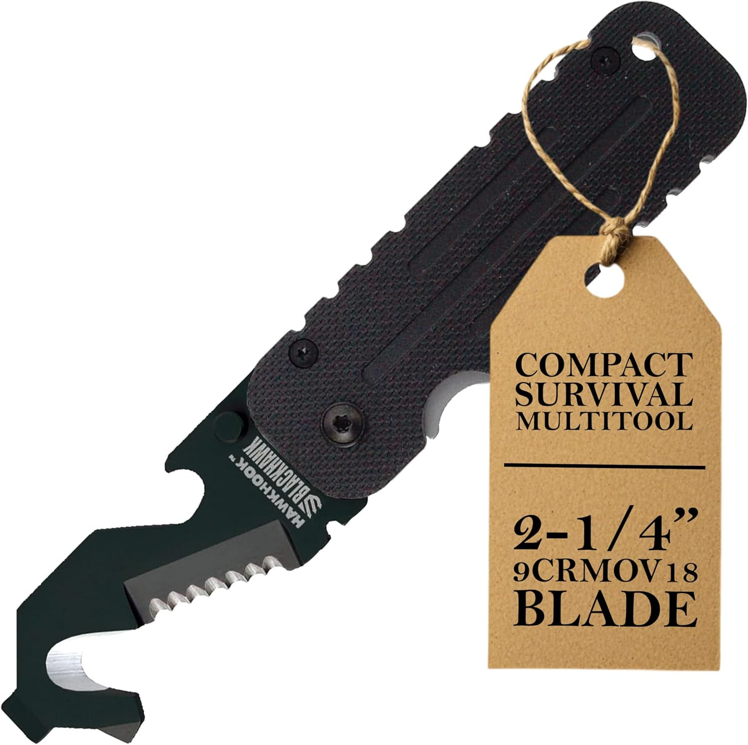 BLACKHAWK HAWKHOOK Compact Survival Multitool, 2-1/4” 9CRMOV18 Blade with G10 Ha