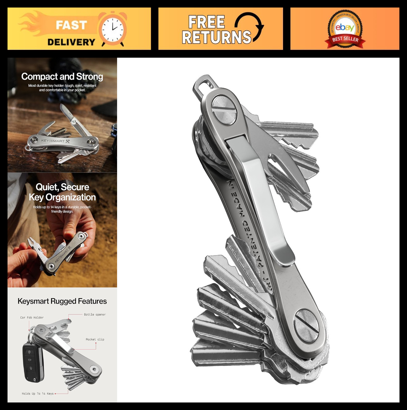 Multitool Key Holder Organizer for Keys, EDC Keychain with Bottle Opener & Clip,