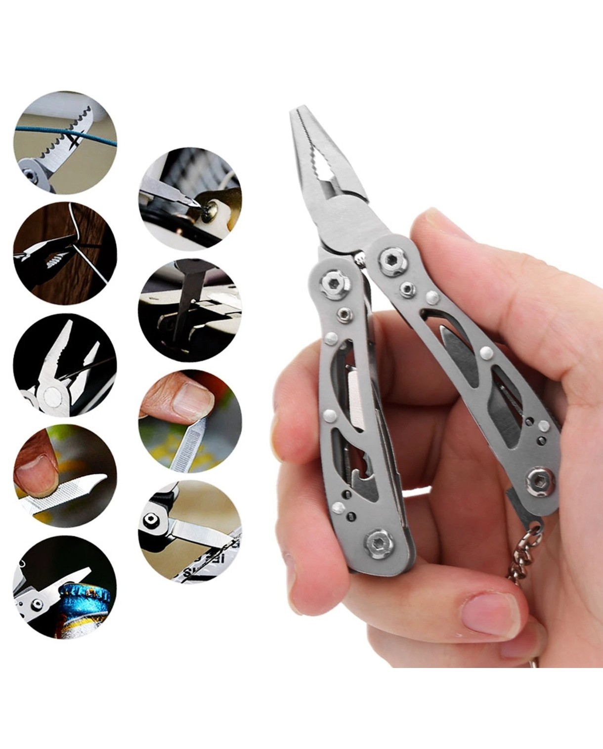 Multifunction Stainless Steel MultiTool – Small Size Folding Pliers with Key Ring