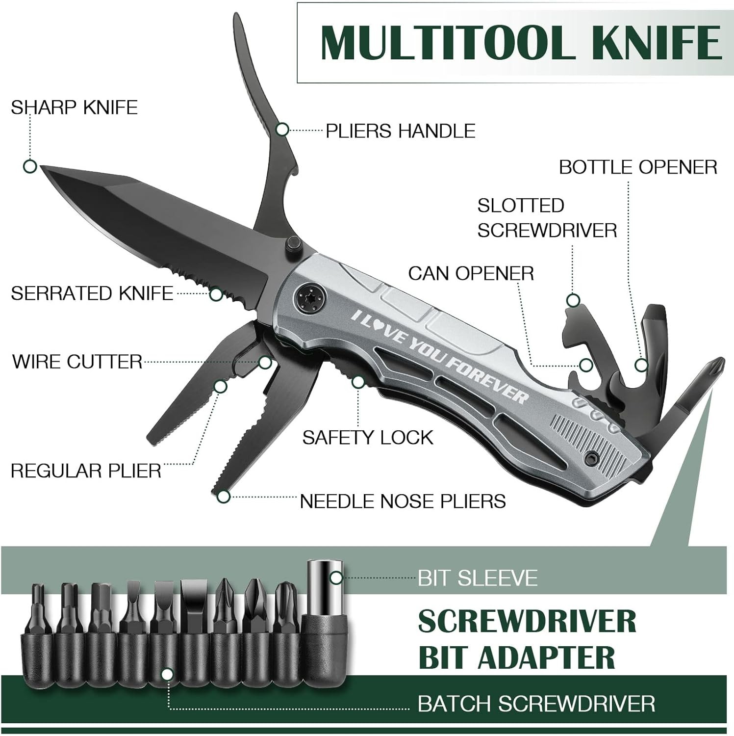 Gifts for Him Boyfriend Husband,Multitool Pocket Knife “I LOVE YOU”,Christmas Va