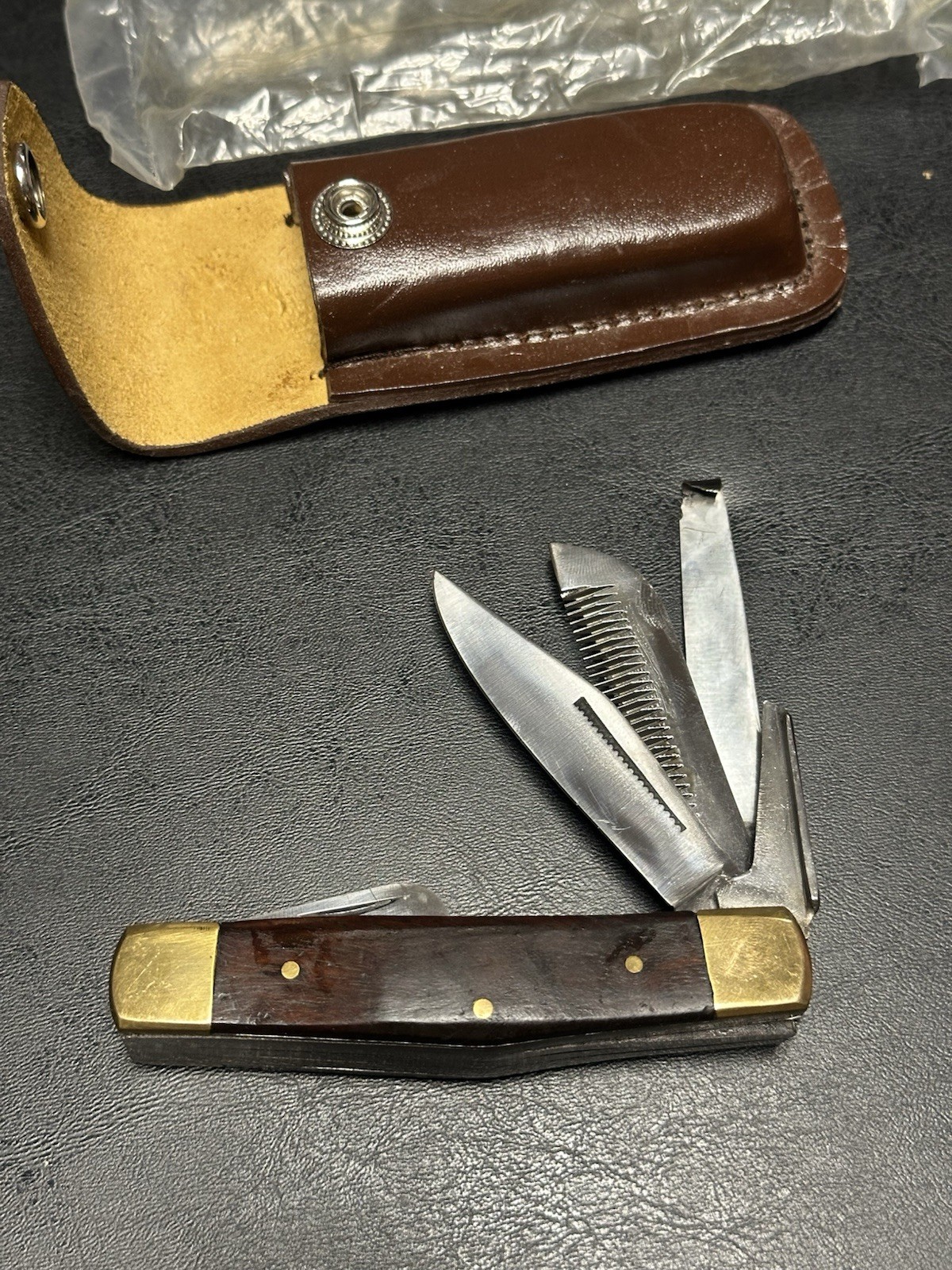 Multi Tool Knife With Leather Sheath For Belt