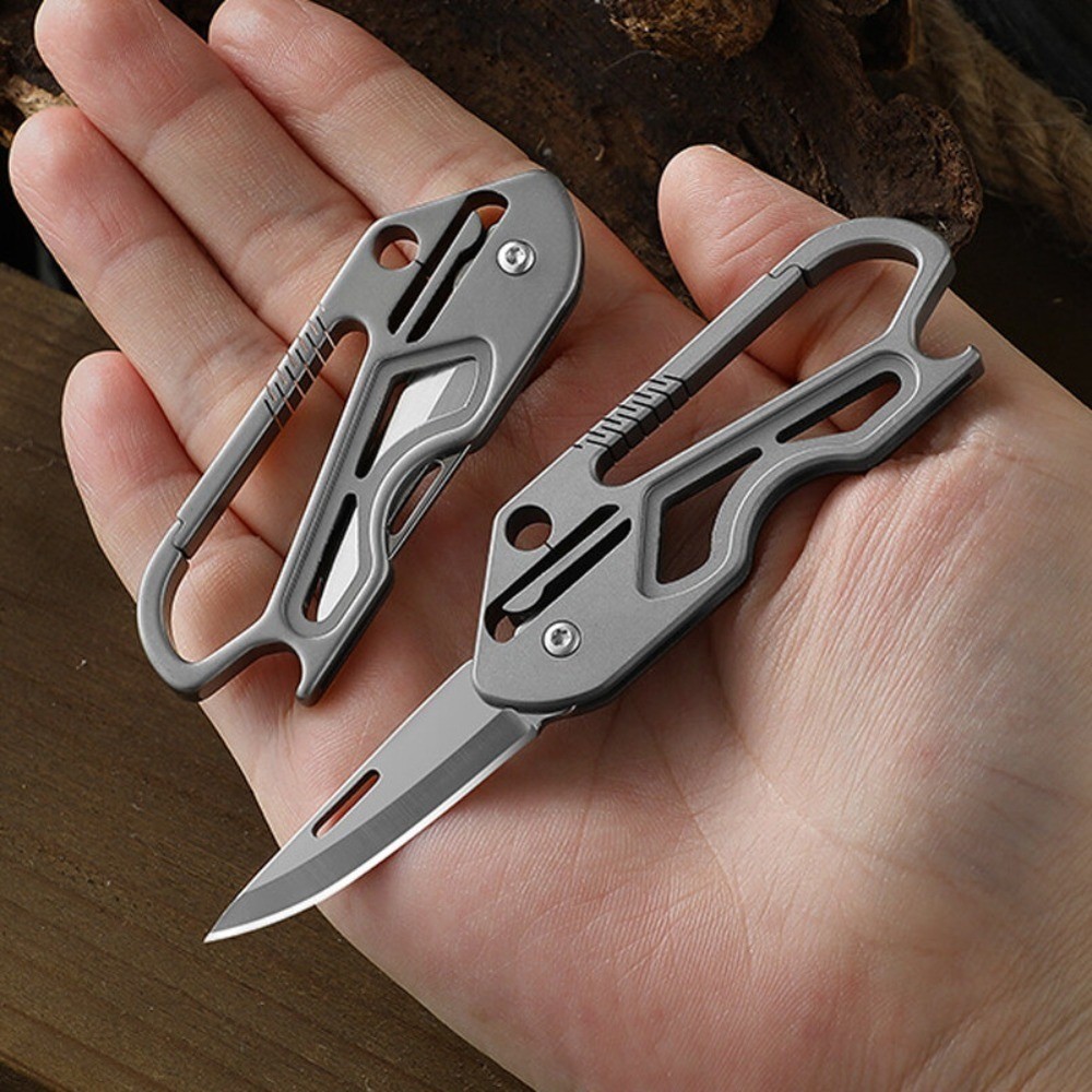 Titanium Pocket Folding Knife Carabiner Opener EDC Keychain Tool Outdoor Hunting