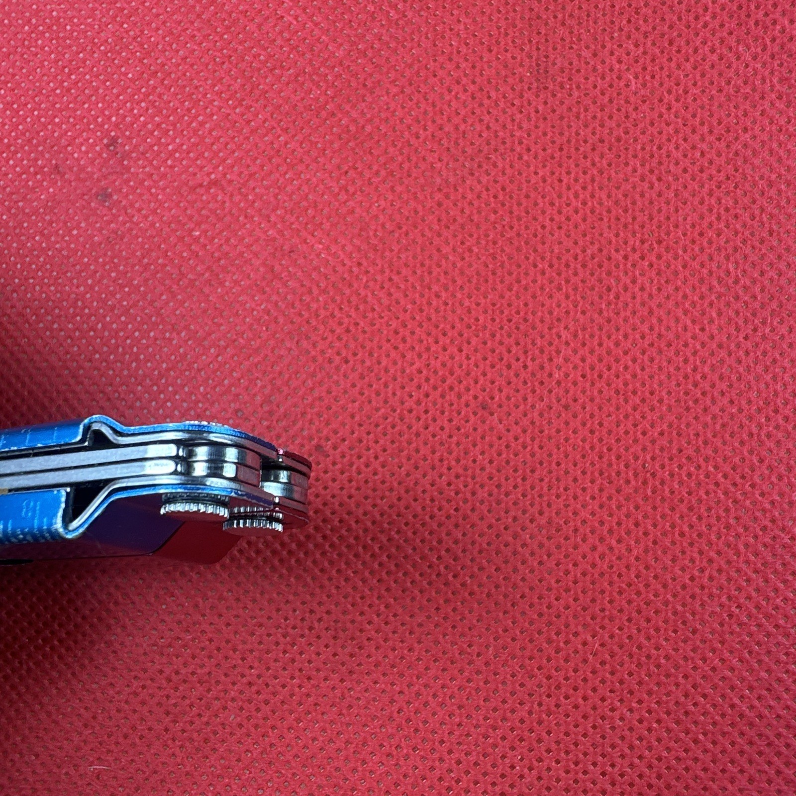 Red Blue Leatherman Micra Multi-Tool, scissor, knife, tweezer, screwdriver, EDC