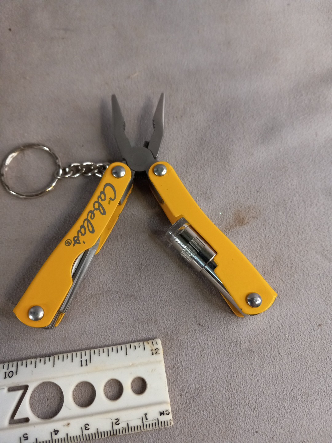 Cabelas Yellow Mini Multi-Tool With LED Light Tool With Belt Carrying Case
