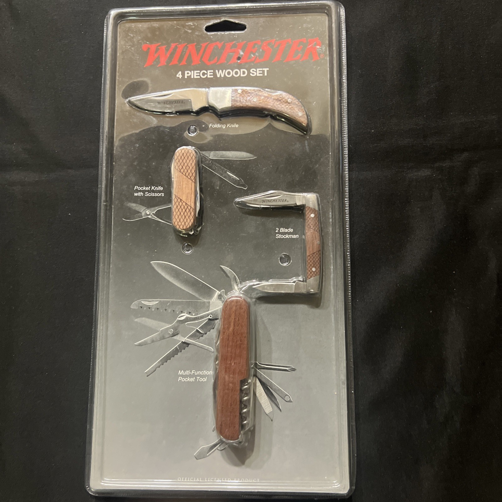 😍Genuine Winchester 4 Piece Wood Pocket Knife / Scissors / Multi Tool Set NIP😍