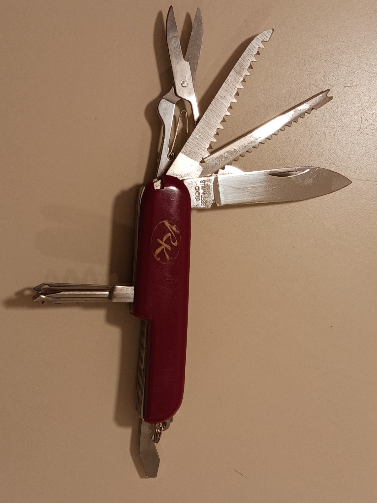 RK Logo Pocket Knife Multi-tool Stainless Steel Red Handle Camping Utility EDC