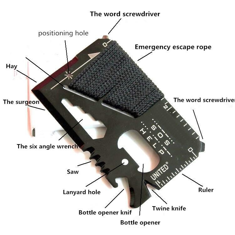 PRT 14 in 1 Survival Credit Card Sized Wallet Multi Tool