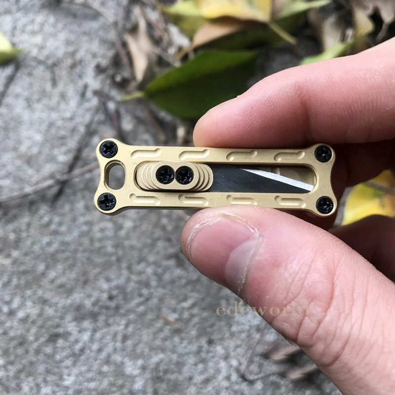 Mini Solid Brass Utility Cutter Knife Key Chain Outdoor Survival EDC Tool