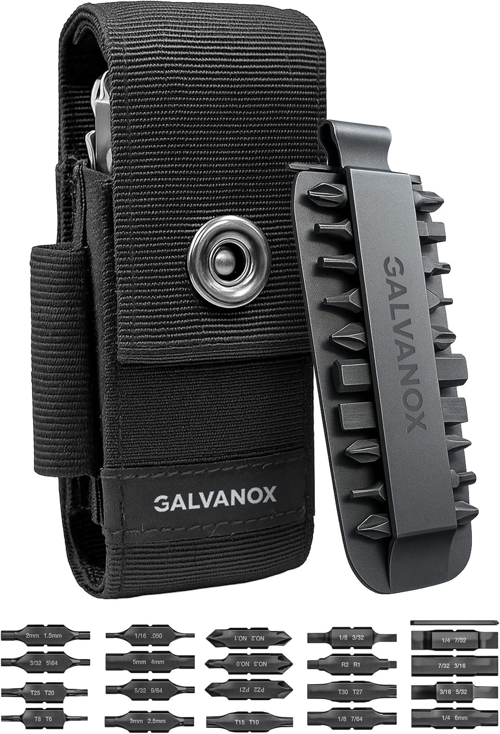 Galvanox 21PC Flat Bit Kit for Leatherman (4″ to 4.5″) w/ Sheath Holder (Black)