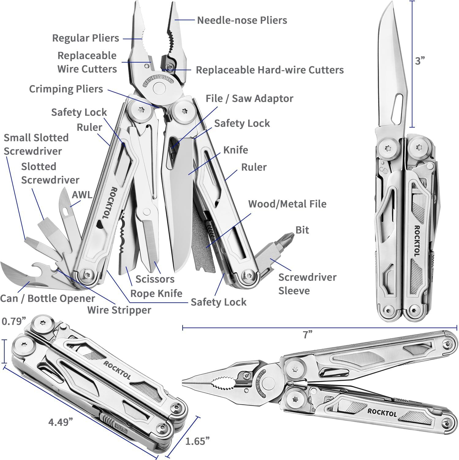 Multitool, 29-In-1 Multitool Pliers with Replaceable Wire Cutters and Saw, Heavy