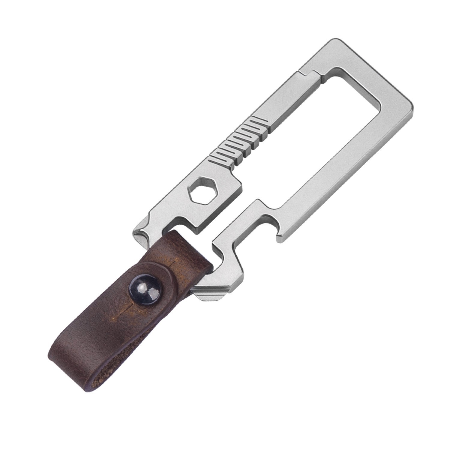 TC4 EDC Titanium Alloy + Leather Multi Tools Keychain Carabiner Car Key Pendant