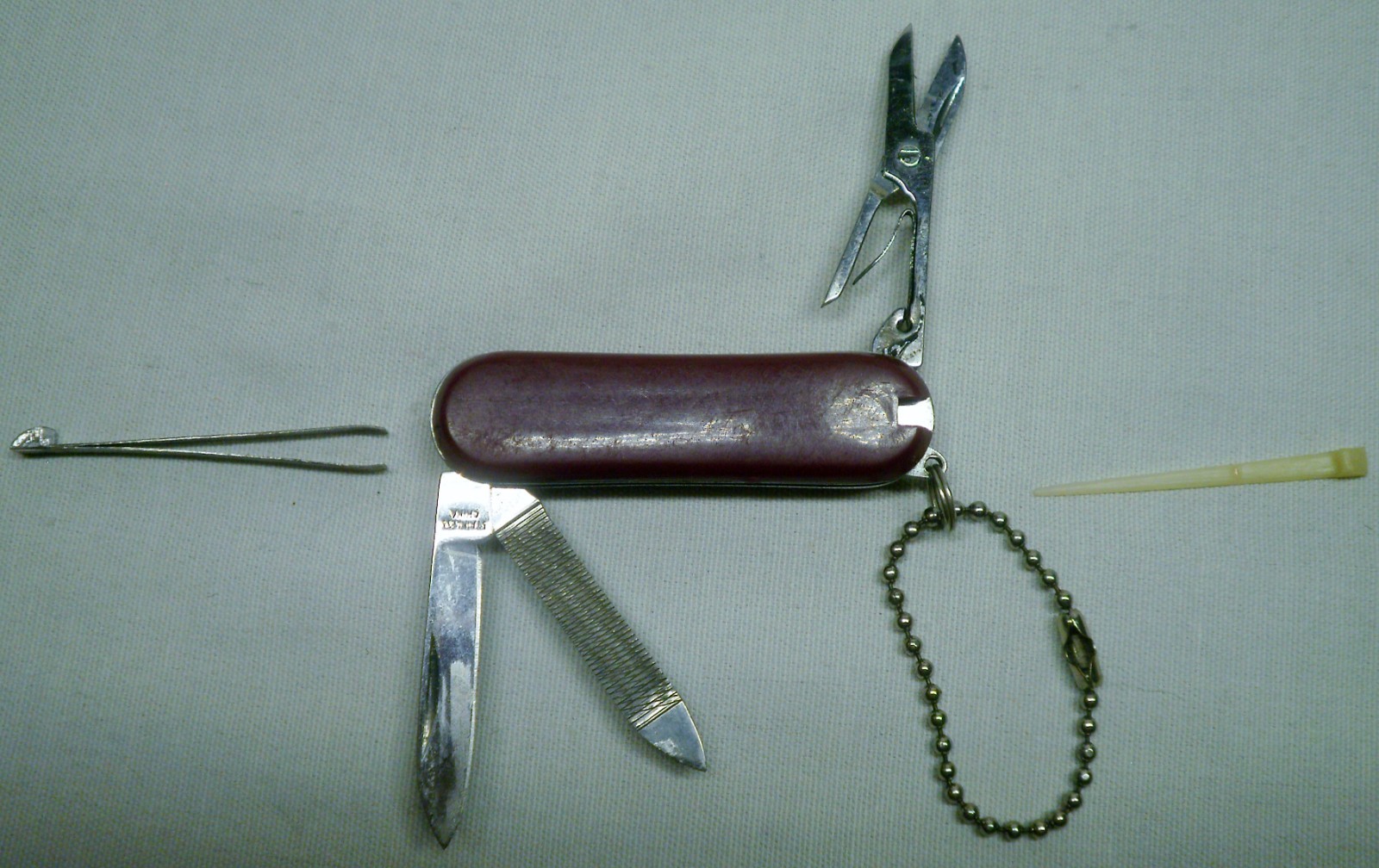 Vintage Utility Pocket Knife File Scissors Tweezers Toothpick Key Ring