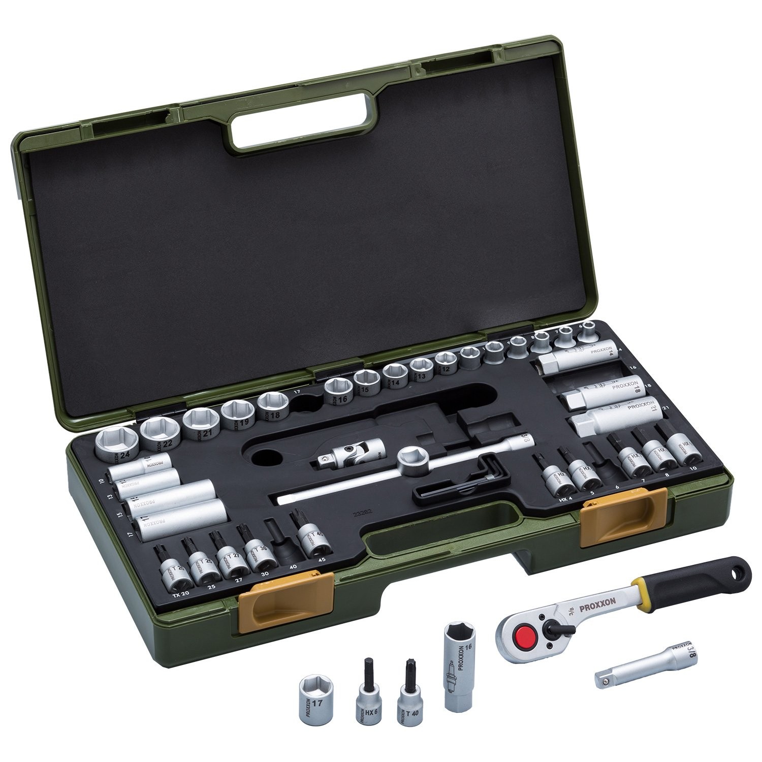PROXXON Socket Wrench Set, 3/8-inch (9.5mm) Drive, Lightweight Garage Tool Set
