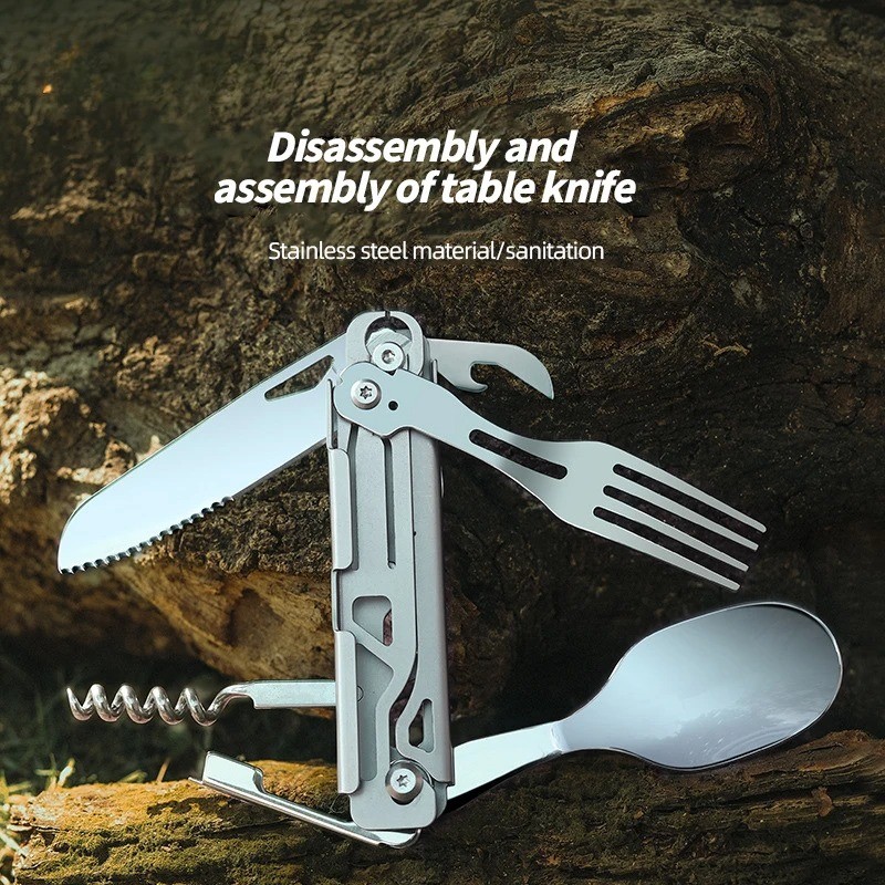 Multifunctional tableware Portable Stainless Steel Rope Knife Card Outdoor