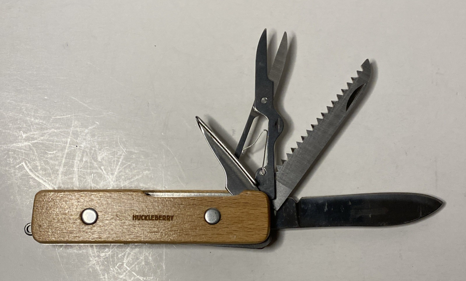 Huckleberry Multi-tool Pocket Knife with Scissors, Saw, and Wood Handle