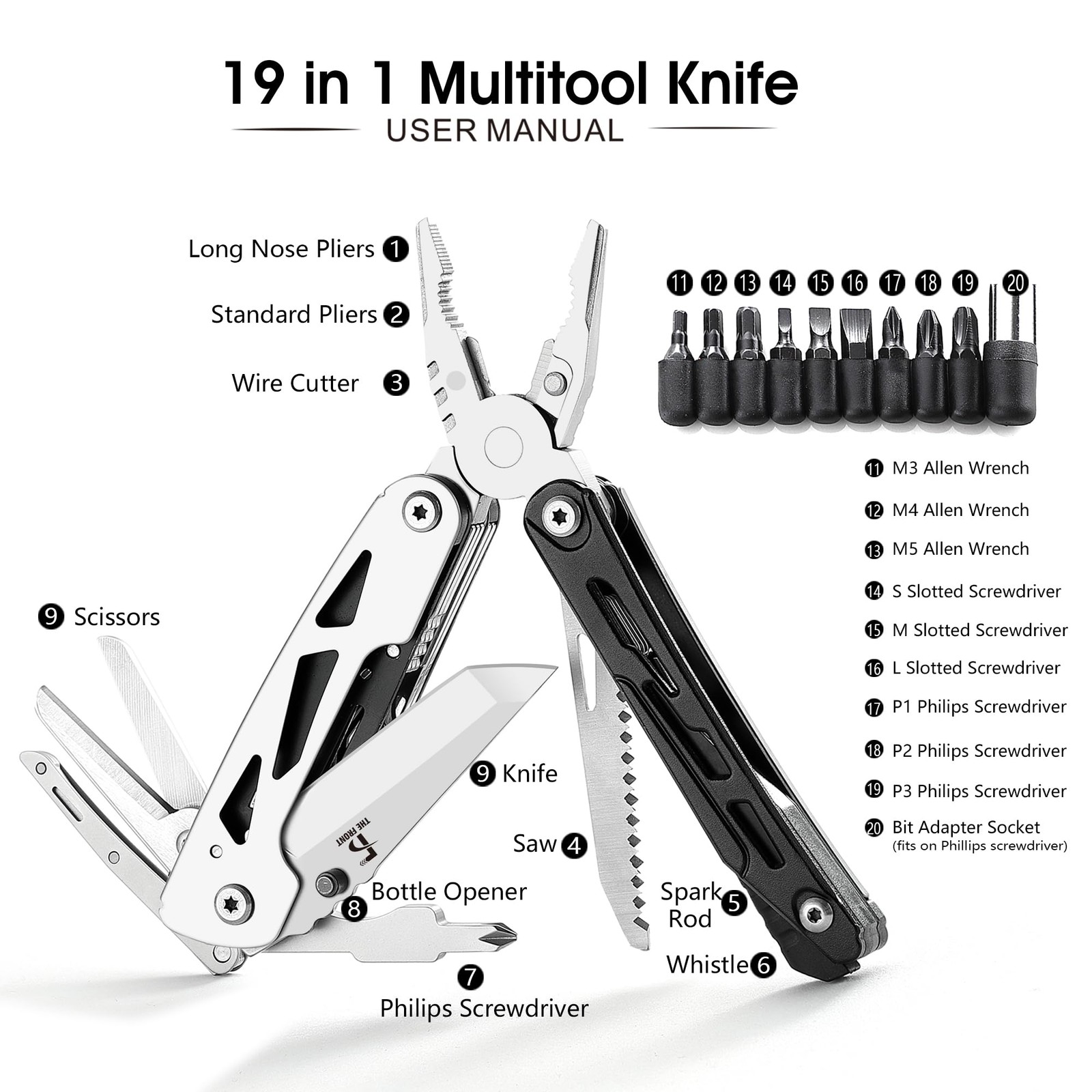 Multitool 19 in 1 Multitools Pliers with Detachable Scissors, Survival Utilit…