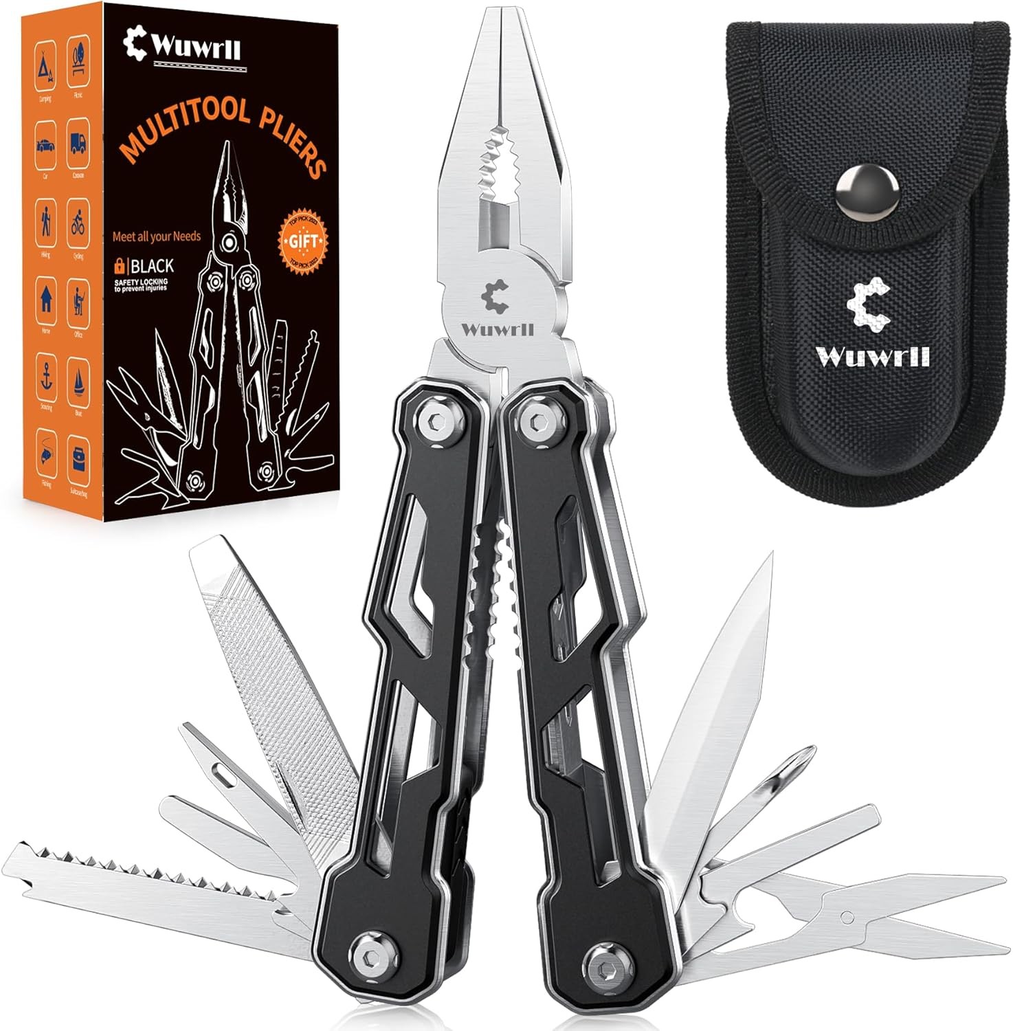 Multitool with Safety Locking,16-in-1 Multi Tool Stainless Steel Pocket Knife Se