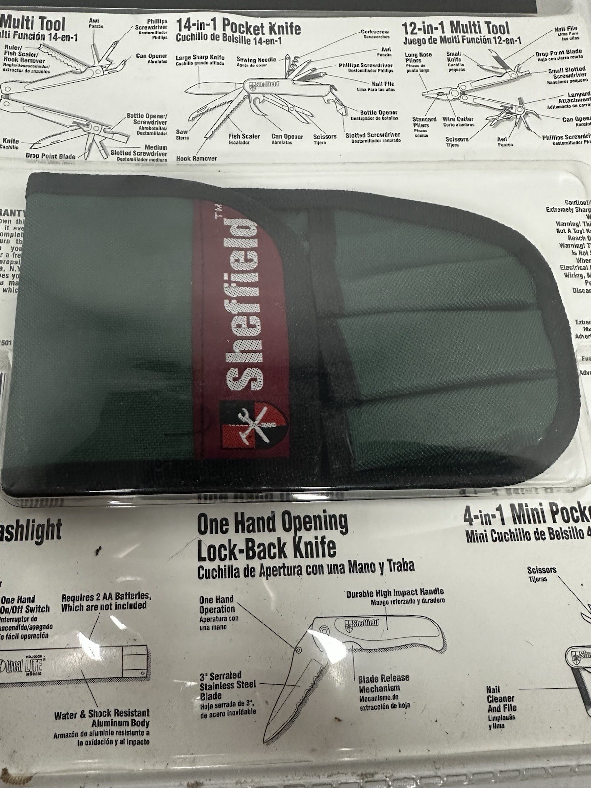 NEW Sheffield 6 Pc Tool Kit 3 Pocket Knife 2 Multi Tool & Flashlight