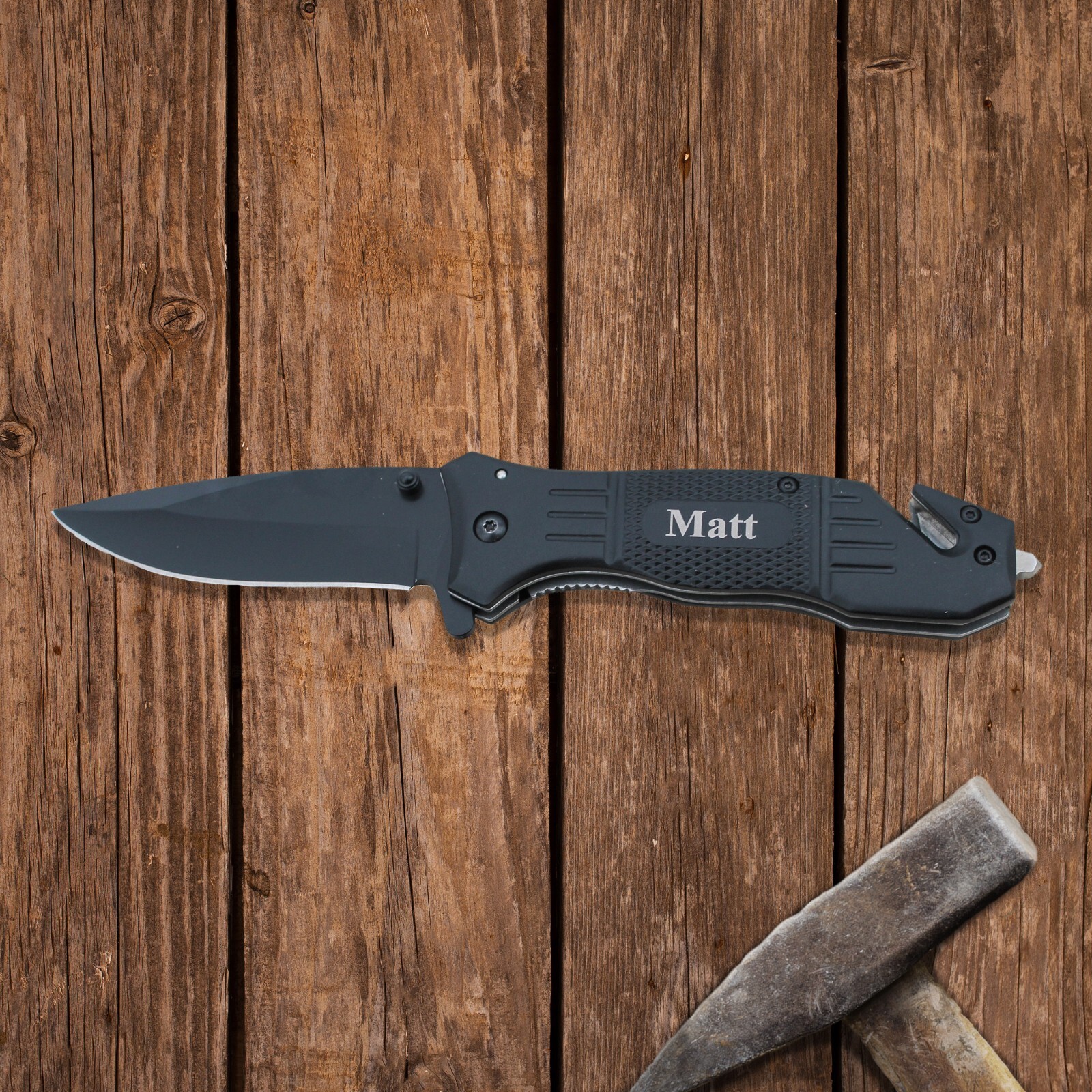 Personalized Grey Gunmetal Rescue Tactical Pocket Knife – Groomsman Gift