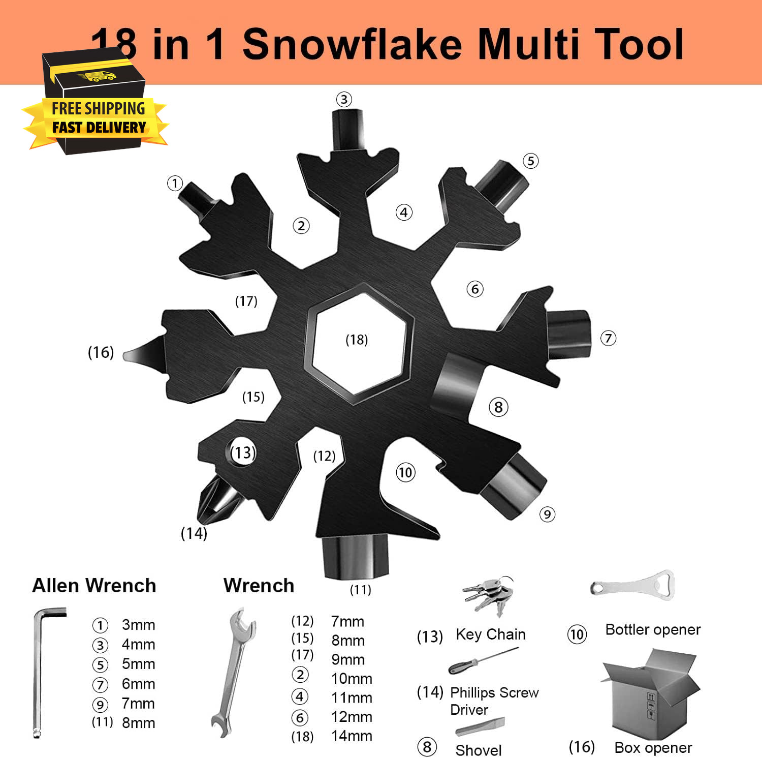 18-In-1 Snowflake Multi Tool, Fathers Day Mens Gifts, Birthday Gifts for Mens Da