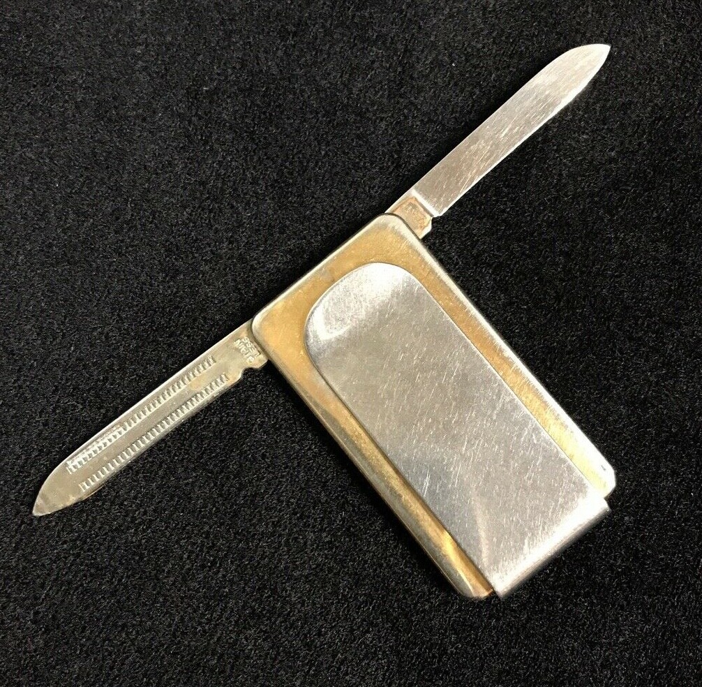 Money Clip Knife Nail File Card Holder Ceramic Insert BARLOW Gold/Silver Tone