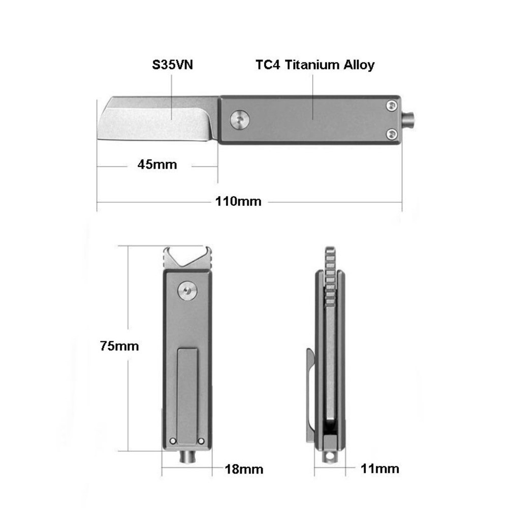 Titanium S35VN Blade Folding Pocket Knife Bottle Opener Outdoor Camping EDC Tool