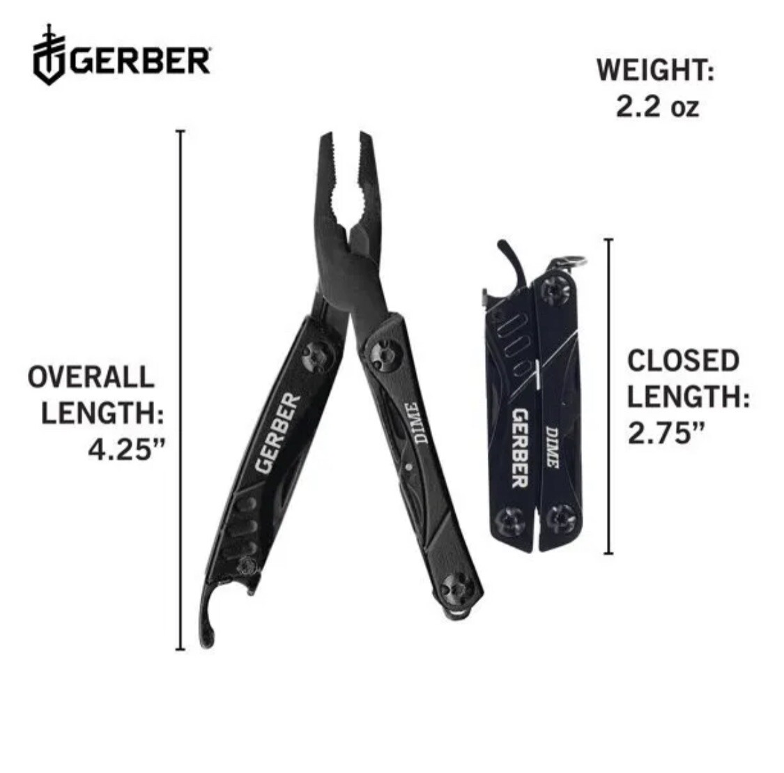 Gerber Dime 12 Multi-Tool Black 30-000469 BRAND NEW Small & Lightweight Fiskars