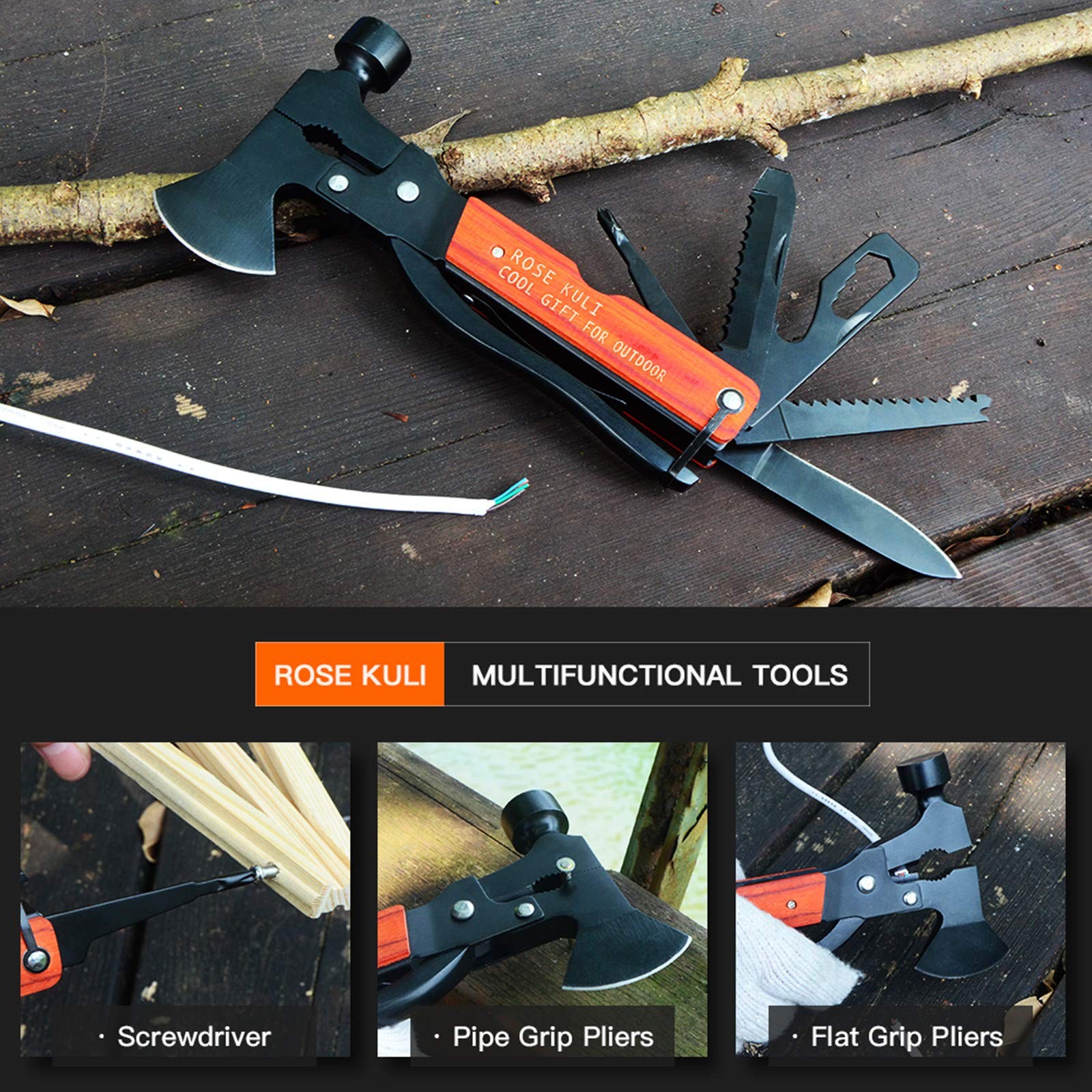 Camping Multitool Axe Hammer, 18 in 1 Multitool Hatchet Multitool Camping Too…