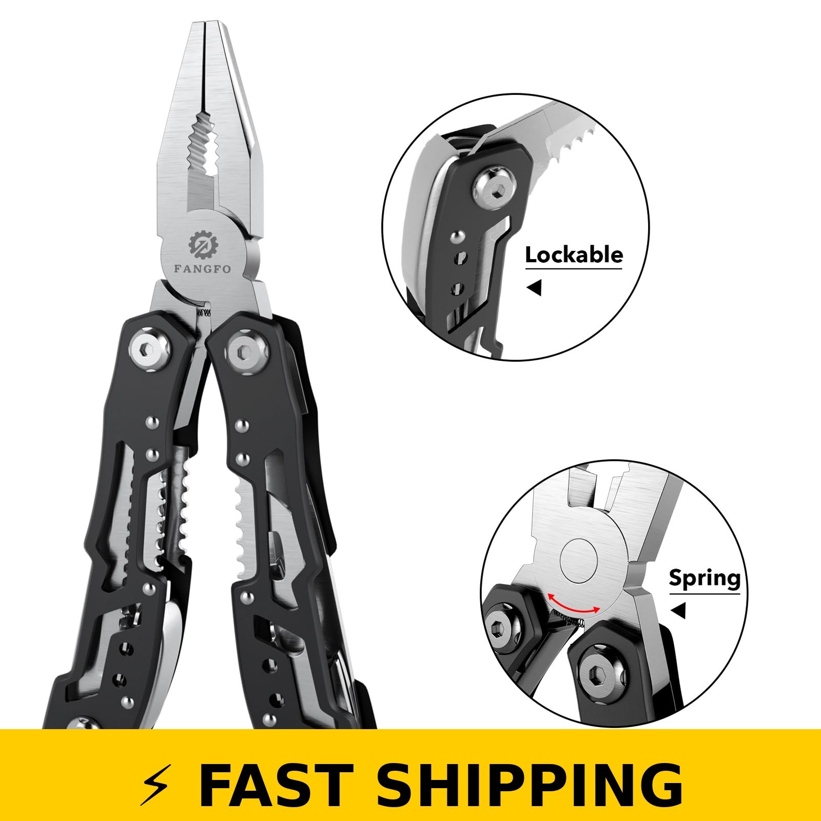 14-In-1 Fangfo Multitool with Safety Locking – Stainless Steel