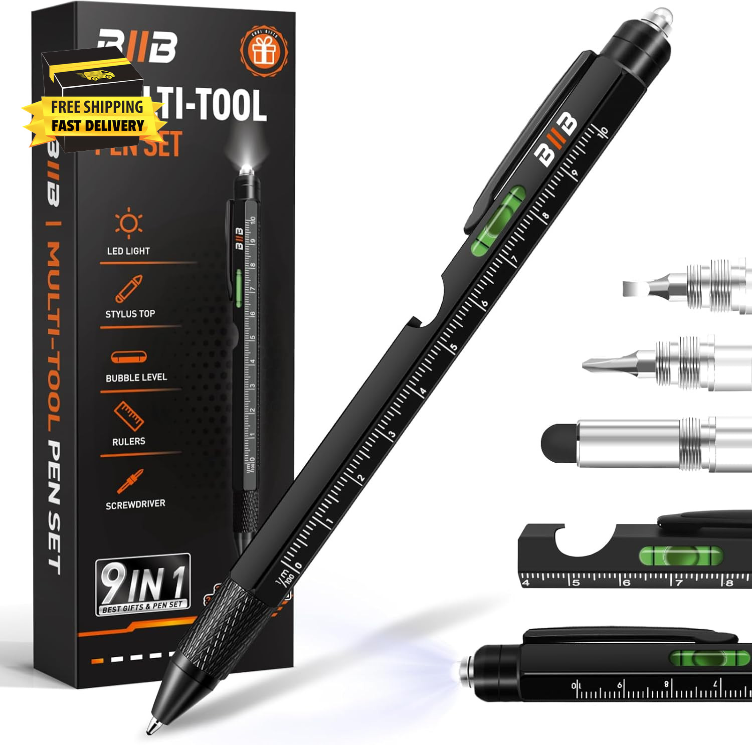 Fathers Day Gift for Men 9 in 1 Multitool Pen, Mens Gifts for Him Dad Husband, D