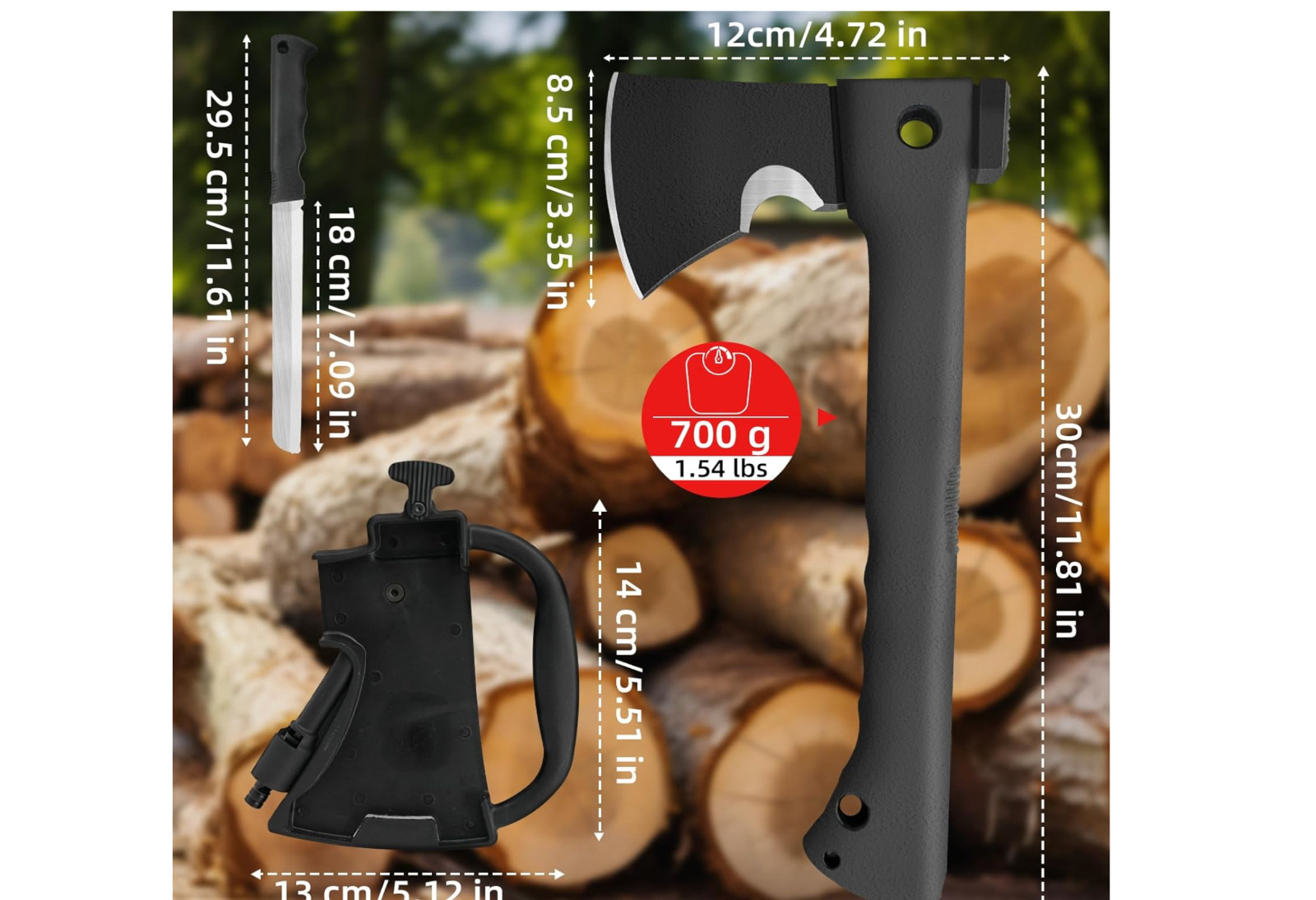 ZKH Camping Survival Axe, 6 in 1 Camping Multitool Hatchet with Hammer Knife Rop