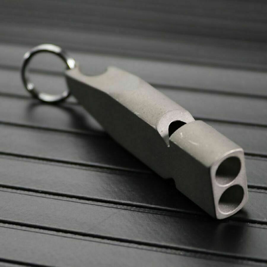 Titanium Keychain 2 Tubes Whistle with Bottle Opener Outdoor SOS Survival Tool