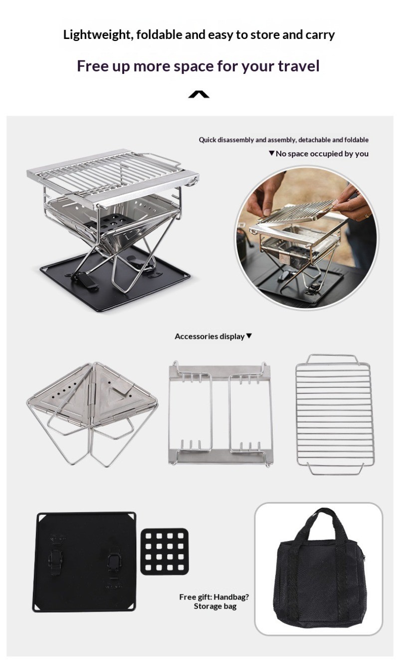 Outdoor folding barbecue grill stainless steel portable multifunctional grill