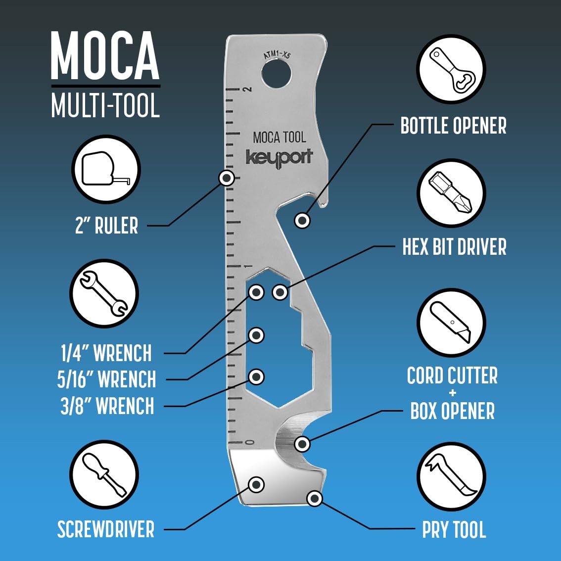 MOCA 10-in-1 Keychain Multitool (Stainless) | EDC Multi Tool: Pry Bar, Bottle…