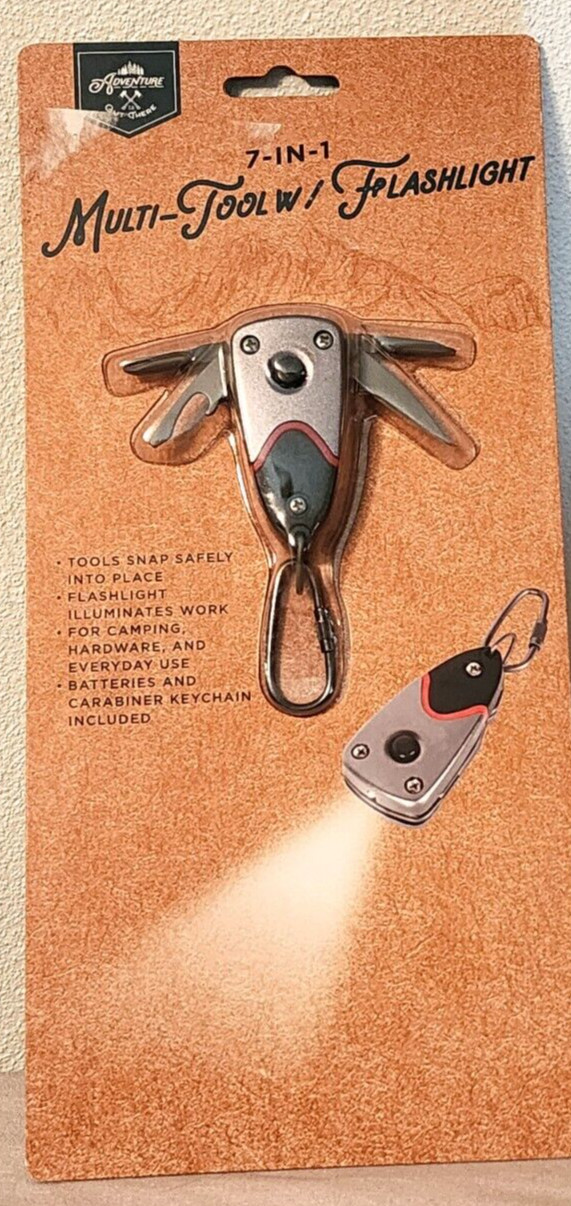 B/91 Adventure Out There 7 IN 1 Multi Tool with Flashlight Factory Sealed