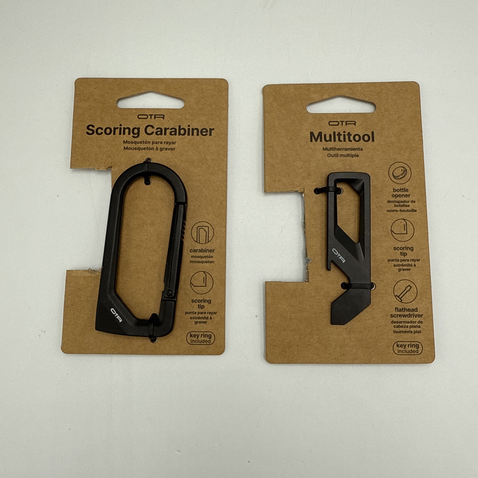 Lot of 2 OTR Tools: Scoring Carabiner + Multitool w. Key Rings NEW