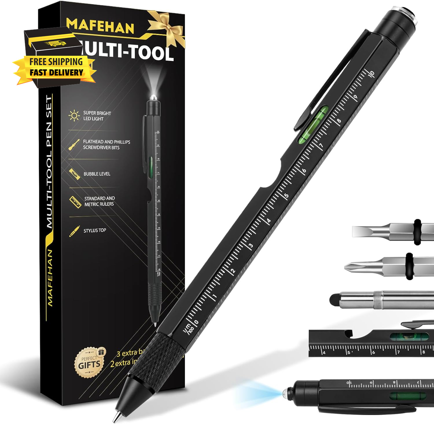 Fathers Day Dad Gifts from Daughter Son Wife, 9-In-1 Multitool Pen with LED Lig