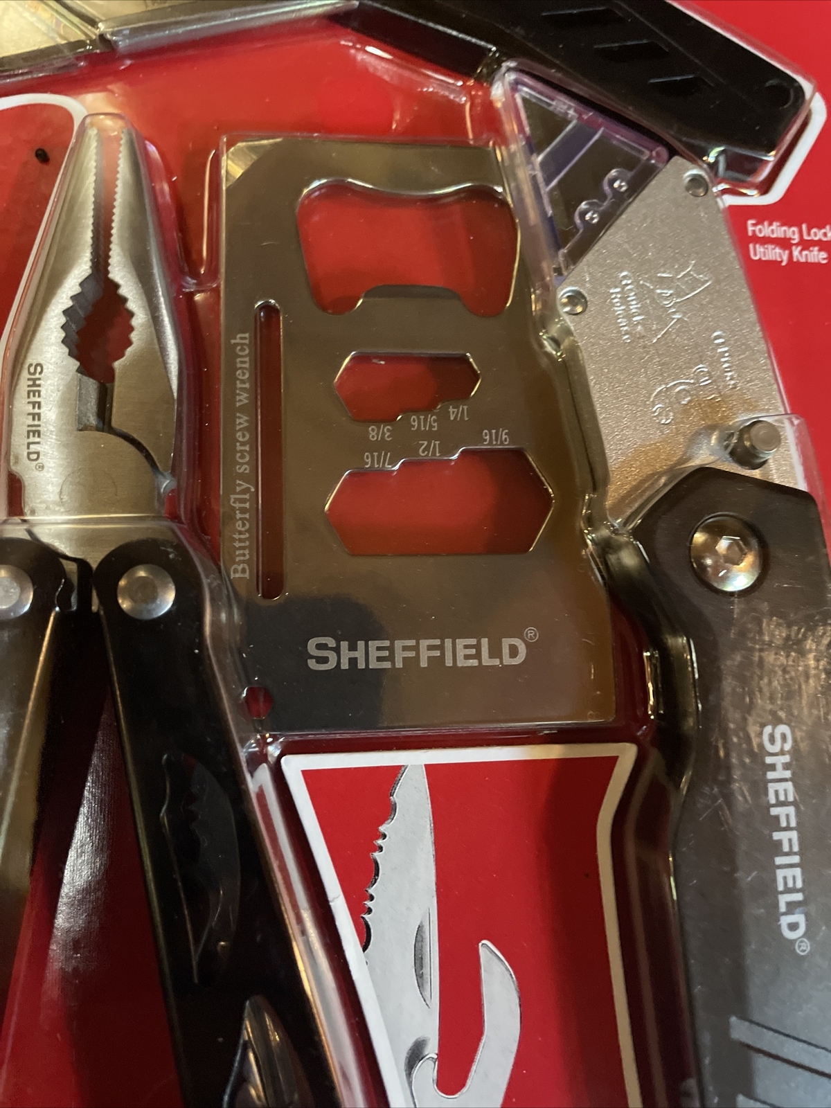 Sheffield 4 Piece Multi-Tool, Credit Card Wrench, Bottle Opener & Razor Knife A3