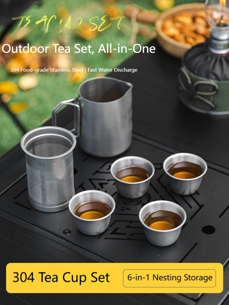 Outdoor 304 stainless steel tea set, portable tea brewing set for travel