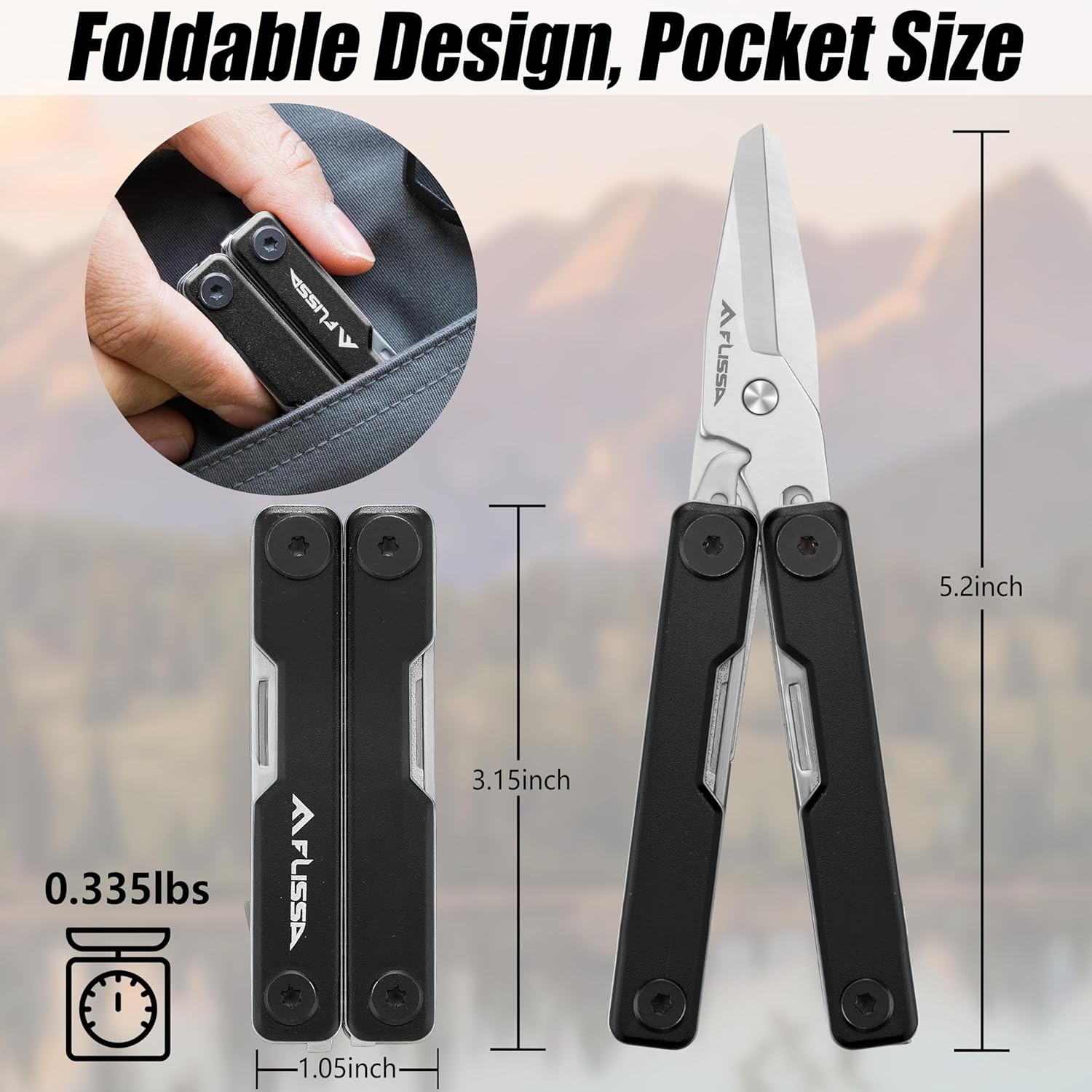 FLISSA 11-in-1 Multitool Scissor Knife Folding Pocket Stainless Multi Tool Knife