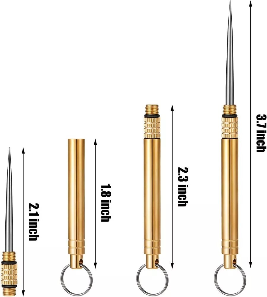 5PC Portable Titanium Pocket Toothpick Keychain Brass Holder Camping Travel Gold